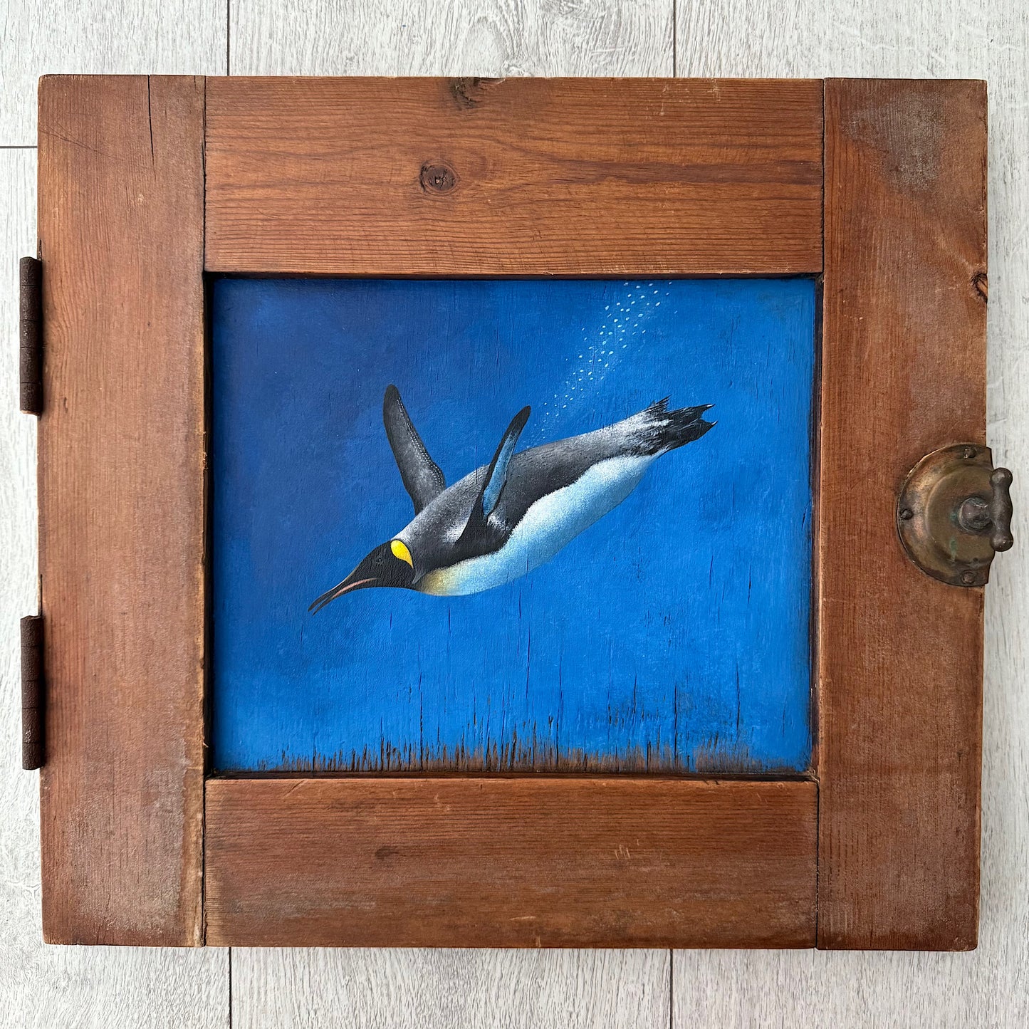 Diving Penguin on Reclaimed Cupboard Door