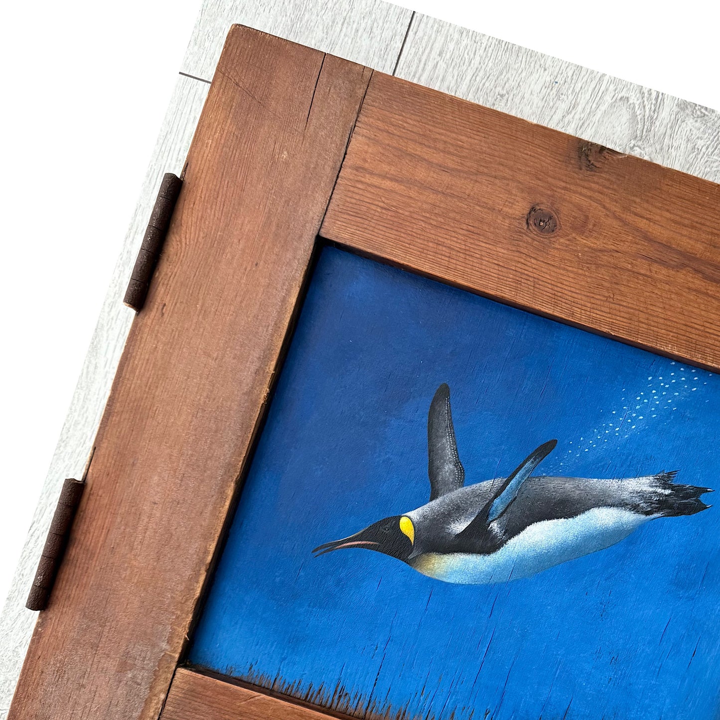 Diving Penguin on Reclaimed Cupboard Door