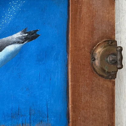 Diving Penguin on Reclaimed Cupboard Door