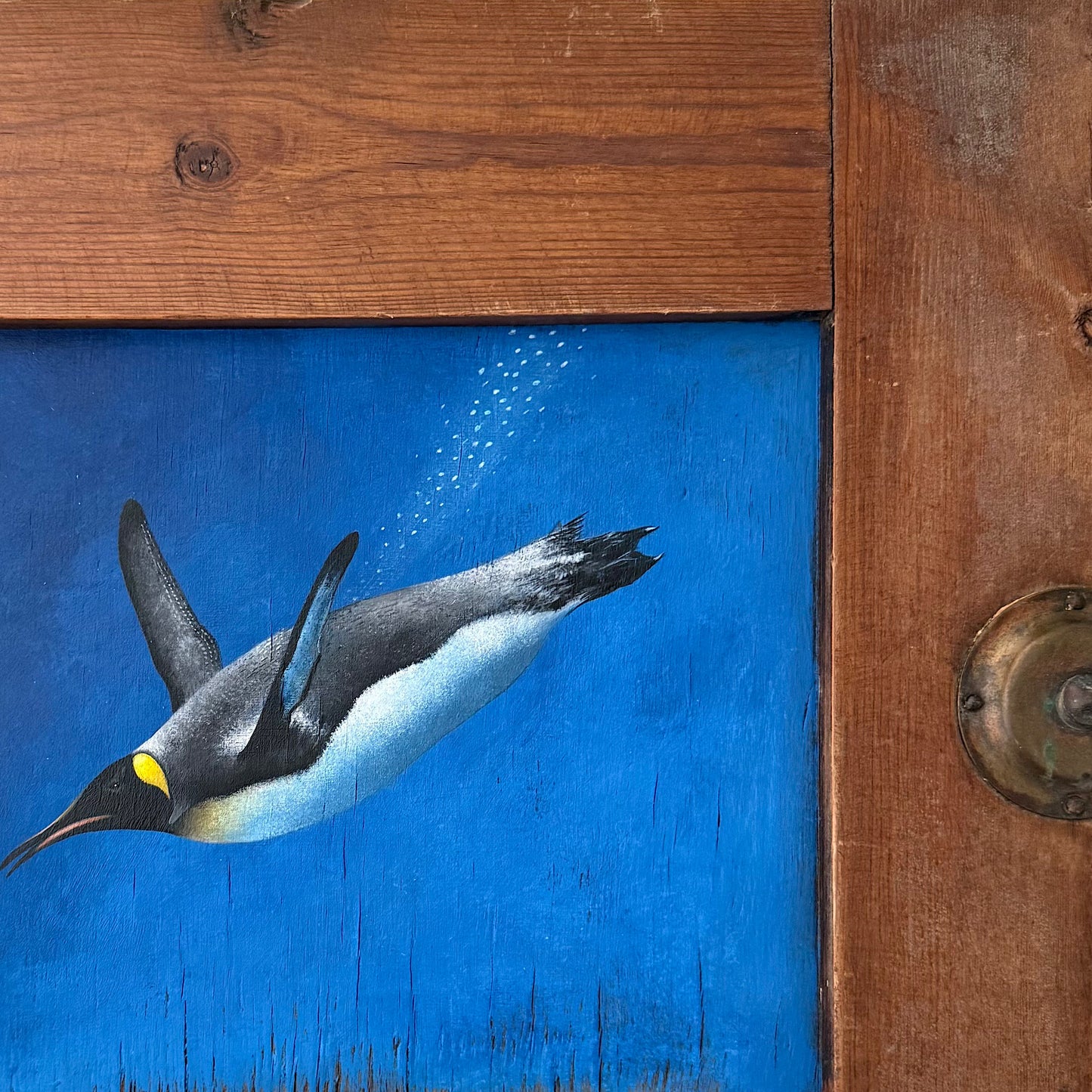Diving Penguin on Reclaimed Cupboard Door