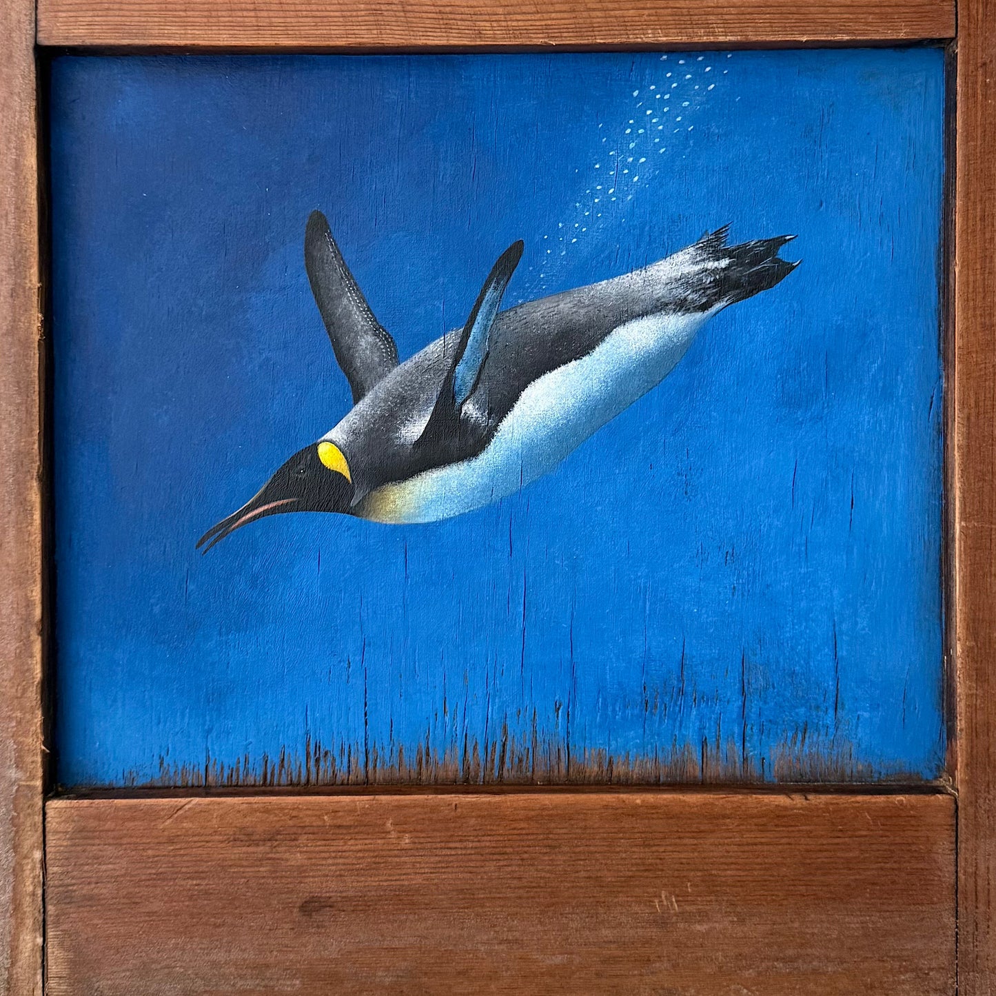 Diving Penguin on Reclaimed Cupboard Door